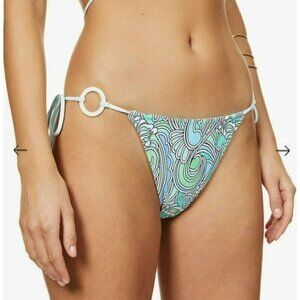 Revolve VDM Marley Reversible Ocean Swirl Blue Gingham Bikini Bottom XSmall‎